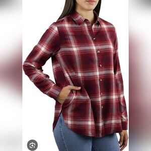 Jachs Girlfriend Burgundy and White Plaid Shirt. Sz.Large. Hip Pockets. Like New